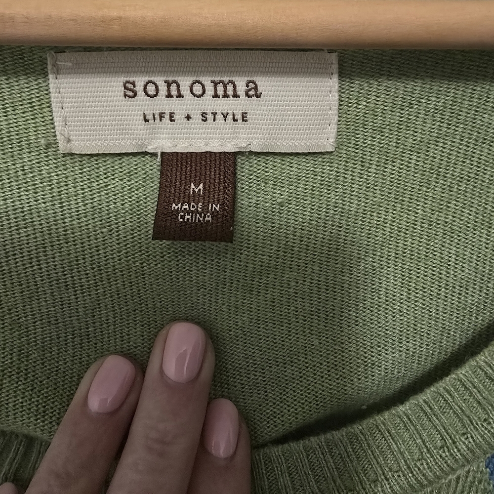 Sonoma Women's Argyle Cardigan M Green Blue EUC Preppy Spring Lightweight - Picture 3 of 6